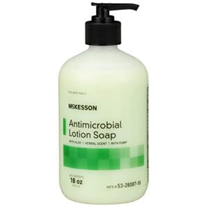 mckesson antimicrobial lotion soap with pump, aloe, herbal scent, 18 oz, 1 count