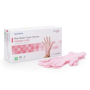 mckesson pink nitrile exam gloves – powder-free, latex-free, ambidextrous, textured fingertips, non-sterile – size medium, 250 count, 1 box