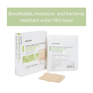 McKesson Hydrocellular Foam Dressings, Sterile, Silicone Adhesive with Border, Dimension 3 in x 3 in, Pad 1 4/5 in x 1 4/5 in, 10 Count, 1 Pack