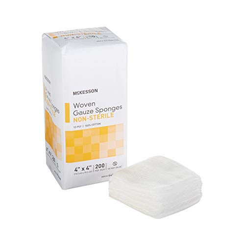 McKesson Woven Gauze Sponges, Non-Sterile, 12-Ply, 100% Cotton, 4 in x 4 in, 200 Per Pack, 1 Pack