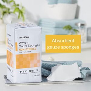 McKesson Woven Gauze Sponges, Non-Sterile, 12-Ply, 100% Cotton, 4 in x 4 in, 200 Per Pack, 1 Pack