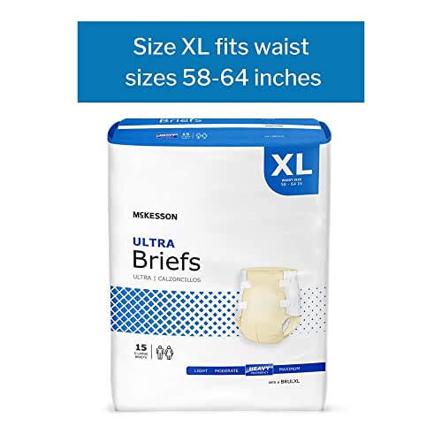 McKesson Ultra Briefs, Incontinence, Heavy Absorbency, XL, 15 Count, 4 Packs, 60 Total