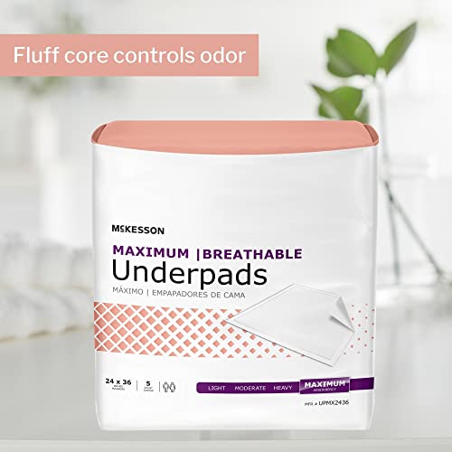 McKesson Maximum Breathable Underpads, Incontinence, Maximum Absorbency, 24 in x 36 in, 70 Count