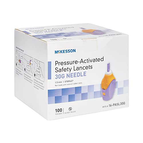 McKesson Safety Lancets, Sterile, Pressure-Activated, 30 Gauge Needle, 1.5 mm, 100 Count, 1 Pack