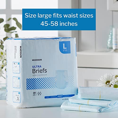 McKesson Ultra Briefs, Incontinence, Heavy Absorbency, Large, 18 Count, 4 Packs, 72 Total