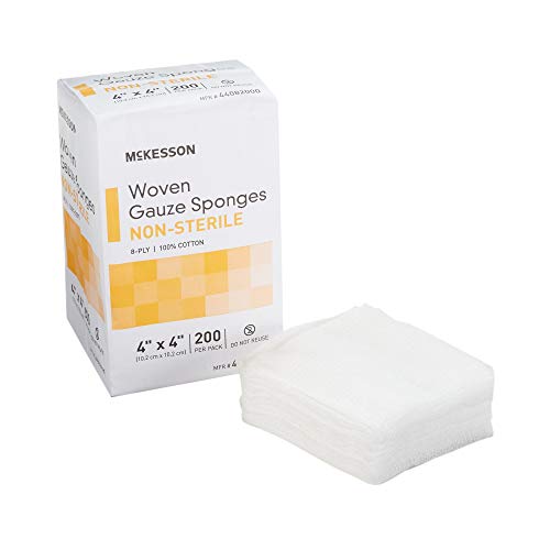 McKesson Woven Gauze Sponges, Non-Sterile, 8-Ply, 100% Cotton, 4 in x 4 in, 200 Per Pack, 1 Pack