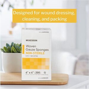 McKesson Woven Gauze Sponges, Non-Sterile, 8-Ply, 100% Cotton, 4 in x 4 in, 200 Per Pack, 1 Pack