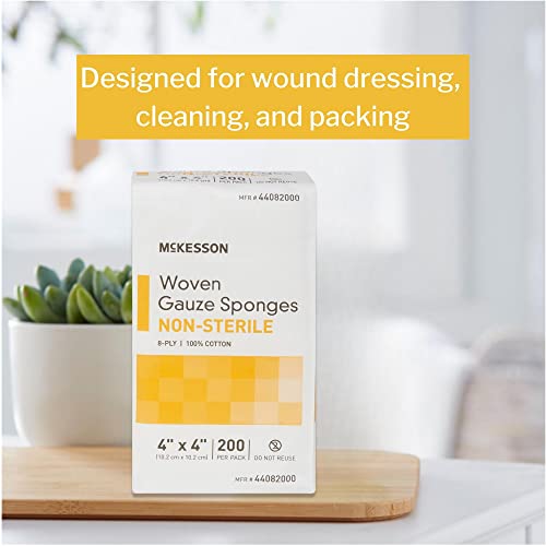 McKesson Woven Gauze Sponges, Non-Sterile, 8-Ply, 100% Cotton, 4 in x 4 in, 200 Per Pack, 1 Pack