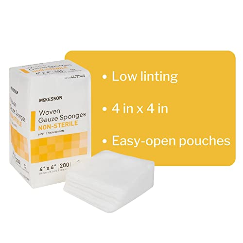 McKesson Woven Gauze Sponges, Non-Sterile, 8-Ply, 100% Cotton, 4 in x 4 in, 200 Per Pack, 1 Pack