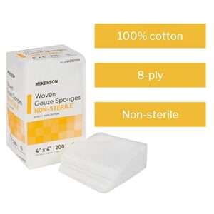 McKesson Woven Gauze Sponges, Non-Sterile, 8-Ply, 100% Cotton, 4 in x 4 in, 200 Per Pack, 1 Pack