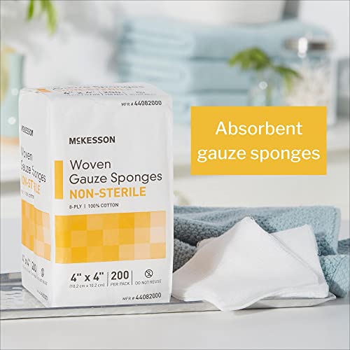 McKesson Woven Gauze Sponges, Non-Sterile, 8-Ply, 100% Cotton, 4 in x 4 in, 200 Per Pack, 1 Pack