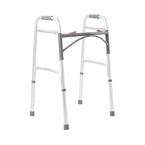 McKesson Folding Walker with Rubber Tips - Adjustable Height, Lightweight Mobility Aid, 350 lb Weight Limit, 1 Count