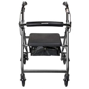 mckesson rollator walker with seat and wheels, lightweight, aluminum, 300 lbs weight capacity, silver, 1 count