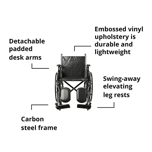 McKesson Wheelchair, Elevating Swing Away Foot Leg Rest, Desk Length Arms, 18 in Seat, 300 lbs Weight Capacity, 1 Count