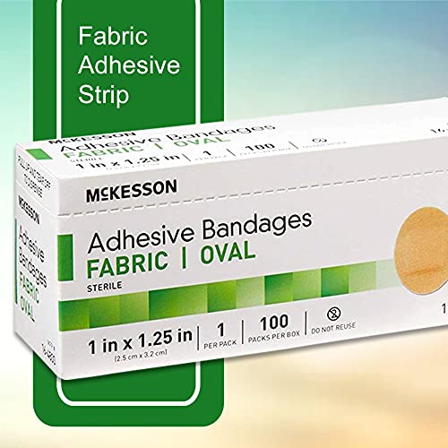 McKesson Adhesive Bandages, Sterile, Fabric Oval, 1 in x 1 1/4 in, 100 Count, 1 Pack