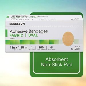 McKesson Adhesive Bandages, Sterile, Fabric Oval, 1 in x 1 1/4 in, 100 Count, 1 Pack