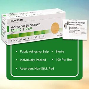 McKesson Adhesive Bandages, Sterile, Fabric Oval, 1 in x 1 1/4 in, 100 Count, 1 Pack