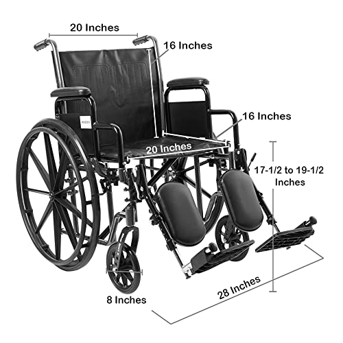 McKesson Wheelchair, Elevating Swing Away Foot Leg Rest, Desk Length Arms, 20 in Seat, 300 lbs Weight Capacity, 1 Count