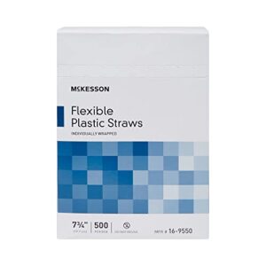 McKesson Flexible Plastic Straws, Individually Wrapped, 7 3/4 in, 500 Count