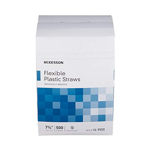 McKesson Flexible Plastic Straws, Individually Wrapped, 7 3/4 in, 500 Count