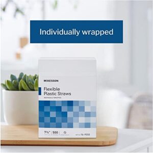 McKesson Flexible Plastic Straws, Individually Wrapped, 7 3/4 in, 500 Count