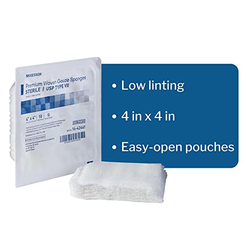 McKesson Premium Woven Gauze Sponges, Sterile, 12-Ply, USP Type VII, 100% Cotton, 4 in x 4 in, 10 Per Pack, 128 Packs, 1280 Total