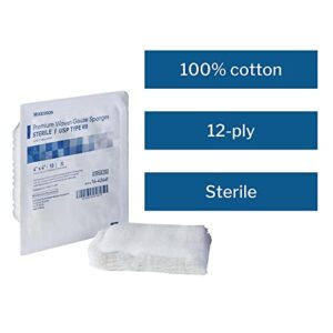 McKesson Premium Woven Gauze Sponges, Sterile, 12-Ply, USP Type VII, 100% Cotton, 4 in x 4 in, 10 Per Pack, 128 Packs, 1280 Total