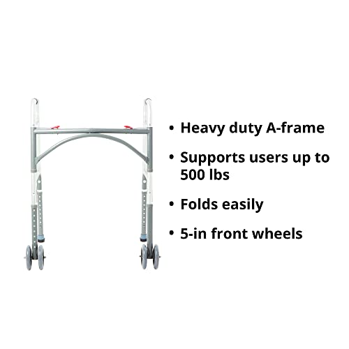 McKesson Folding Walker with 5 in Wheels, Bariatric, Steel, Height Adjustable 32 in to 39 in, Weight Capacity 500 lbs, 1 Count