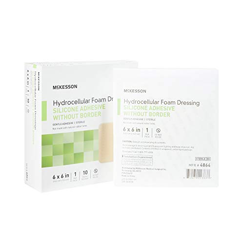 McKesson Hydrocellular Foam Dressings, Sterile, Silicone Adhesive Without Border, 6 in x 6 in, 10 Count, 1 Pack