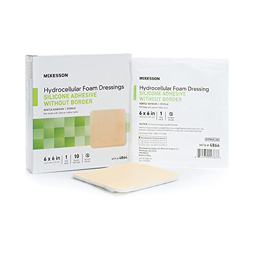 McKesson Hydrocellular Foam Dressings, Sterile, Silicone Adhesive Without Border, 6 in x 6 in, 10 Count, 1 Pack