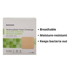 McKesson Hydrocellular Foam Dressings, Sterile, Silicone Adhesive Without Border, 6 in x 6 in, 10 Count, 1 Pack