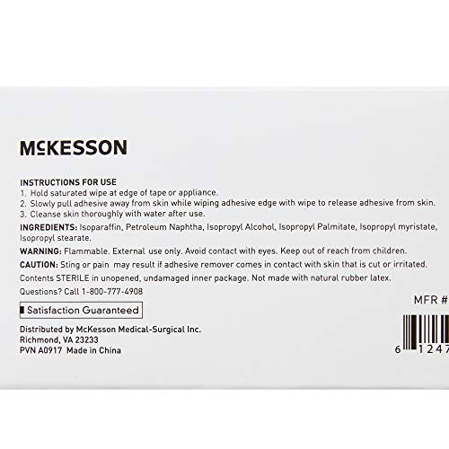 McKesson Adhesive Remover Wipes, Sterile, Individual Packet, 50 Wipes