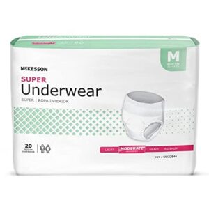 mckesson 38443104 adult moderate absorbent underwear, white – medium – pack of 20