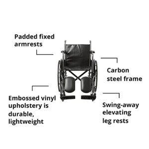 McKesson Wheelchair, Elevating Swing Away Foot Leg Rest, Fixed Arm, 18 in Seat, 300 lbs Weight Capacity, 1 Count