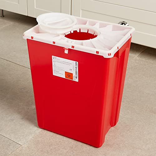 McKesson Prevent Premium Biohazard Sharps Container - Vertical Entry, Rotating Lid - Red and White, 18 gal, 13 in x 17 3/10 in x 24 3/5 in, 1 Count