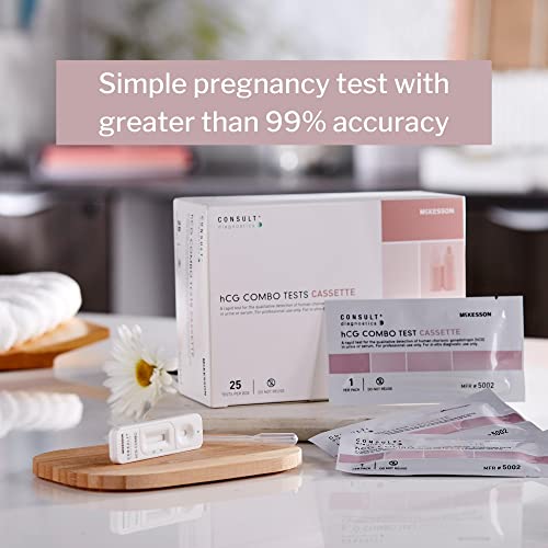 McKesson Consult hCG Urine or Serum Test, Rapid Pregnancy Test, Individually Wrapped, 3 Minute Results, Over 99% Accurate, 25 Count, 1 Pack