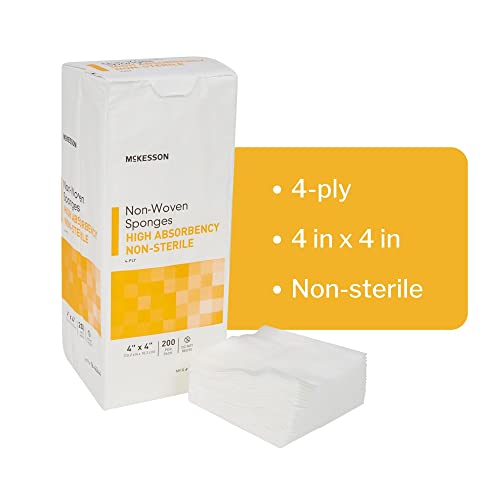 McKesson Non-Woven Sponges, Non-Sterile, 4-Ply, High Absorbency, Polyester/Rayon, 4 in x 4 in, 200 Per Pack, 10 Packs, 2000 Total