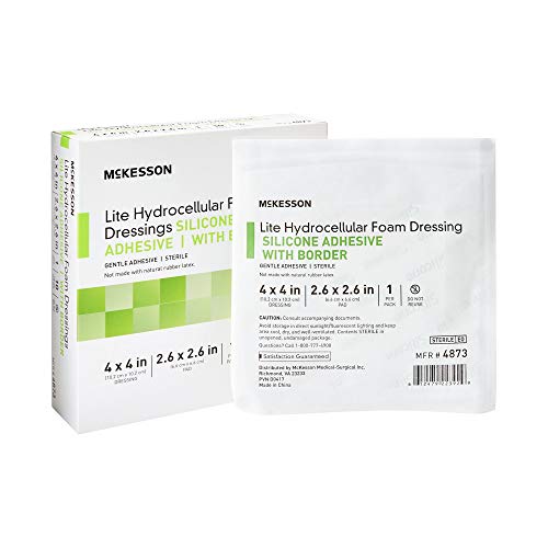 McKesson Lite Hydrocellular Foam Dressings, Sterile, Silicone Adhesive with Border, 4 in x 4 in, 10 Count, 1 Pack