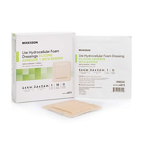 McKesson Lite Hydrocellular Foam Dressings, Sterile, Silicone Adhesive with Border, 4 in x 4 in, 10 Count, 1 Pack