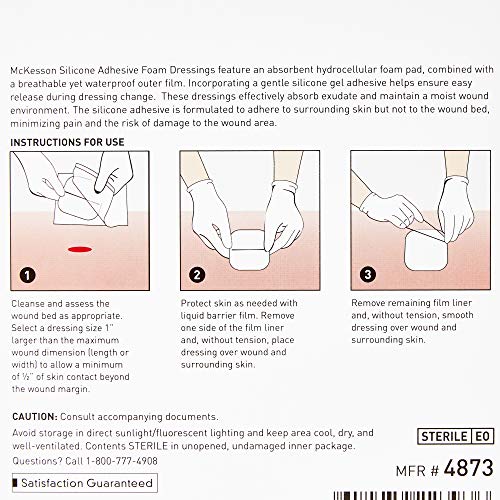 McKesson Lite Hydrocellular Foam Dressings, Sterile, Silicone Adhesive with Border, 4 in x 4 in, 10 Count, 1 Pack