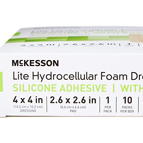 McKesson Lite Hydrocellular Foam Dressings, Sterile, Silicone Adhesive with Border, 4 in x 4 in, 10 Count, 1 Pack