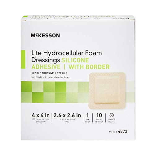 McKesson Lite Hydrocellular Foam Dressings, Sterile, Silicone Adhesive with Border, 4 in x 4 in, 10 Count, 1 Pack