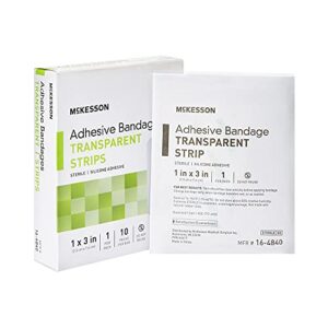 mckesson adhesive bandage transparent strip, sterile, silicone adhesive, 1 in x 3 in, 10 count, 1 pack