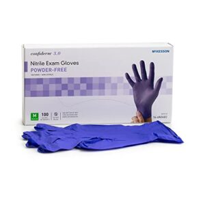 mckesson confiderm 3.0 nitrile exam gloves – powder-free, latex-free, ambidextrous, textured fingertips, non-sterile – dark blue, size medium, 100 count, 1 box