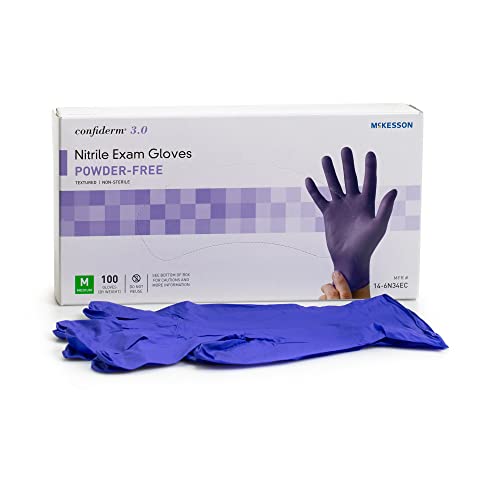 McKesson Confiderm 3.0 Nitrile Exam Gloves - Powder-Free, Latex-Free, Ambidextrous, Textured Fingertips, Non-Sterile - Dark Blue, Size Medium, 100 Count, 1 Box