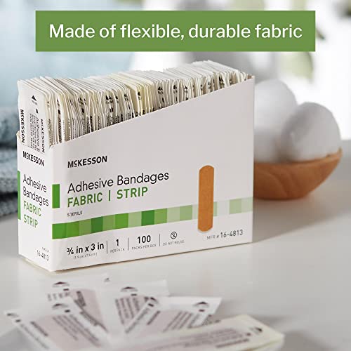 McKesson Adhesive Bandages, Sterile, Fabric Strip, 3/4 in x 3 in, 100 Count, 24 Packs, 2400 Total