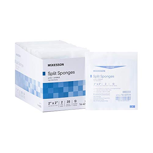 McKesson Split Sponges, 6-Ply Sterile, I.V. and Tracheostomy Dressings, Polyester / Rayon Blend, 2 in x 2 in, 35 Per Pack, 1 Pack