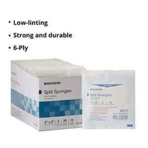 McKesson Split Sponges, 6-Ply Sterile, I.V. and Tracheostomy Dressings, Polyester / Rayon Blend, 2 in x 2 in, 35 Per Pack, 1 Pack
