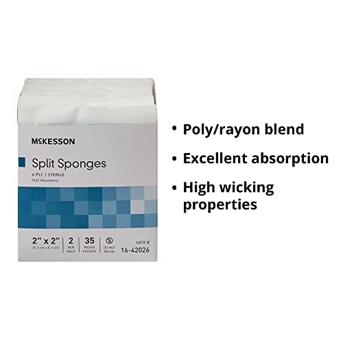 McKesson Split Sponges, 6-Ply Sterile, I.V. and Tracheostomy Dressings, Polyester / Rayon Blend, 2 in x 2 in, 35 Per Pack, 1 Pack