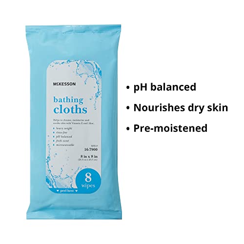 McKesson No Rinse Bathing Cloths, Singe Use Shower Wipes, Fresh Scent, pH Balanced, Purified Water, Aloe, 8 Wipes, 44 Packs, 352 Total